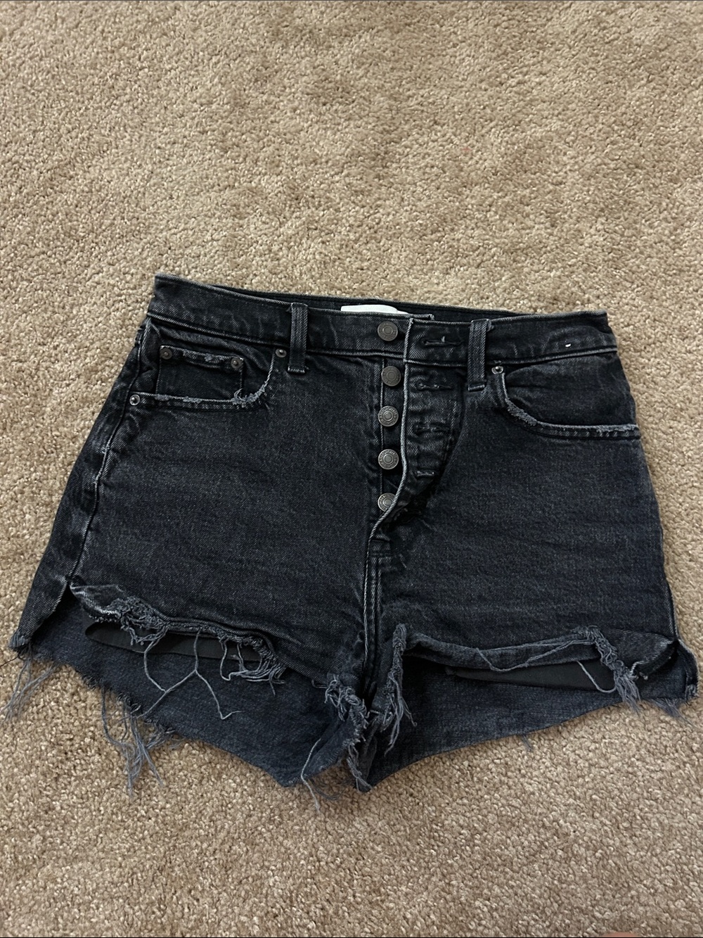 Abercrombie & Fitch Black Distressed High-Rise Denim Shorts